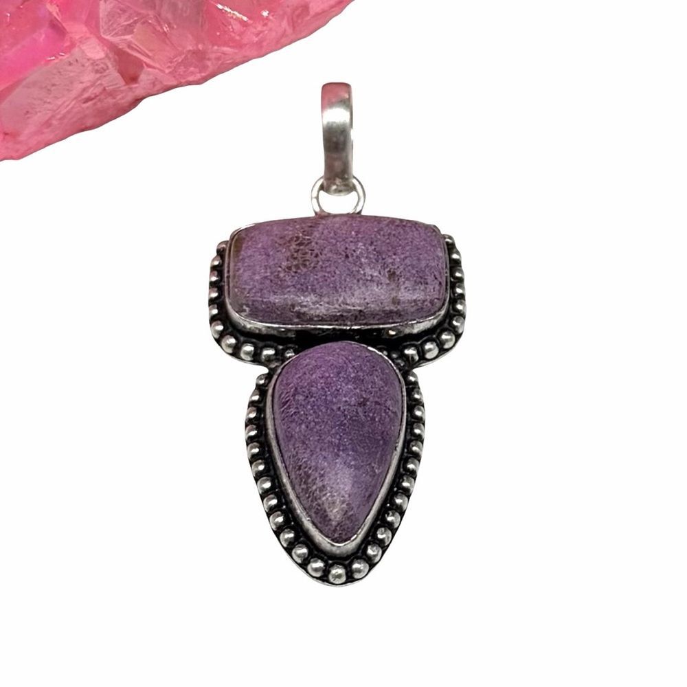Purpurite Necklace Pendant 925 Sterling Silver Overlay Purple Stone